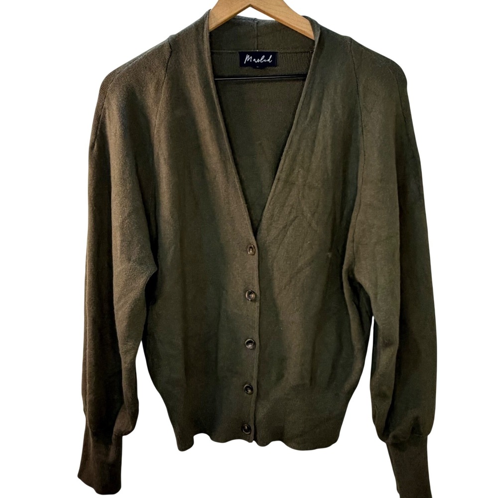 Marled Olive Green Button Front Cardigan Sweater Women's Size L 0184